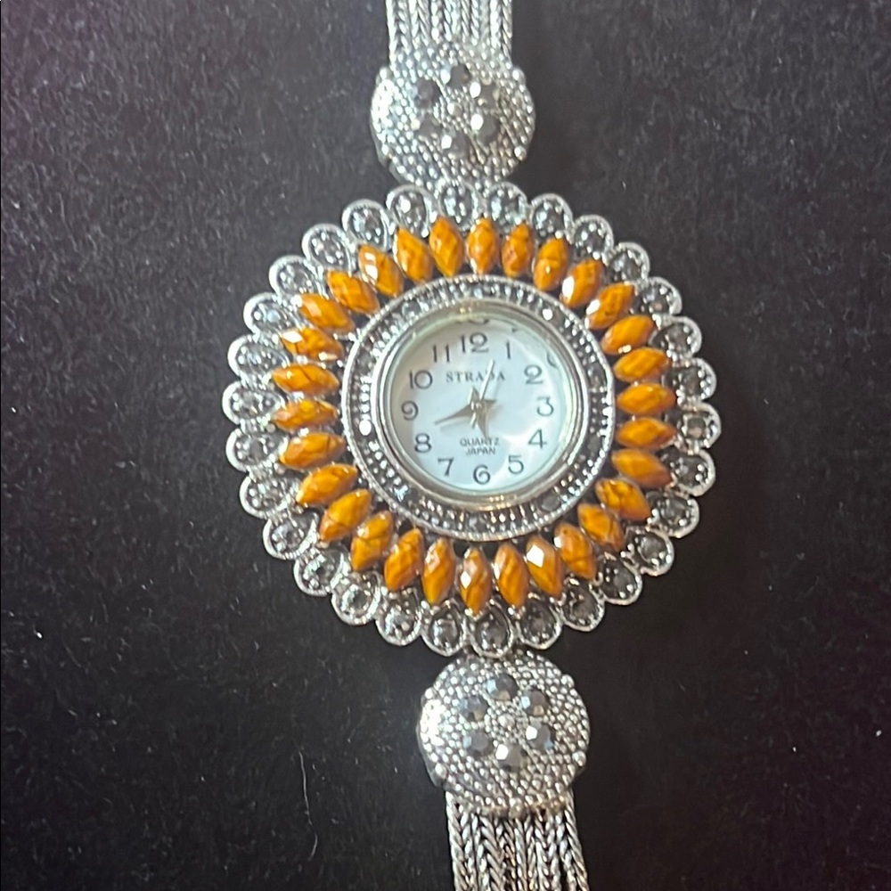 Strada Silver Watch with Vibrant Orange Details